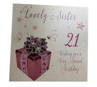 WHITE COTTON CARDS WB 190-21 Rose présente, Lovely Sister 21 Wishing You A Special Anniversaire» Carte d'anniversaire Faite à la Main Blanc