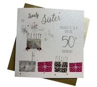 WHITE COTTON CARDS WB190-50 Carte d'anniversaire Faite à la Main avec Inscription « Lovely Sister 50 Wishing You A Special » Blanc