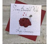 WHITE COTTON CARDS WB216 Carte de vœux pour Anniversaire de Mariage Motif Bouquet/Inscription to My Beautiful Wife Happy Anniversary