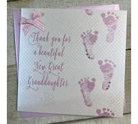 White Cotton Cards WB225-GGD Carte de remerciement faite à la main pour bébé Inscription Thank You for a New Great Granddaughter