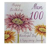 WHITE COTTON CARDS wba100-Mum Happy Birthday Rose Gerbra 100 Mum, Have a Wonderful Day Innovation Carte d'anniversaire Faite à la Main Blanc