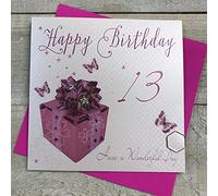 White Cotton Cards WBA13 Carte d'anniversaire Faite à la Main Motif Happy 13th Birthday