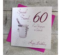 White Cotton Cards WBA60P-SF Rose Champagne, 60 to Celebrate Special Friend Happy Birthday» («60e Carte d'anniversaire Faite à la Main Blanc