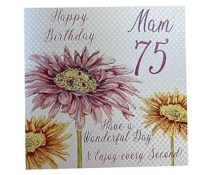 White Cotton Cards wba75-mam Rose gerbra, 75 Mam Happy Birthday Have a Wonderful Day Carte d'anniversaire Fait Main 75E, Blanc