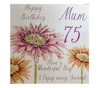 WHITE COTTON CARDS wba75 Motif Mum Rose 75 Gerbra, Mum Happy Birthday Have a Wonderful Day, 75ème Anniversaire Faite à la Main Blanc
