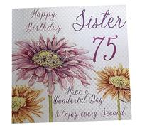 WHITE COTTON CARDS Wba75-S Carte d'anniversaire Faite à la Main avec Inscription « Happy 75 Sister Have a Wonderful Day » Blanc