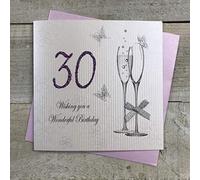 WHITE COTTON CARDS Wishing You a Wonderful Carte d'anniversaire Faite Main 30e Anniversaire Motif Coupes de Champagne Blanc