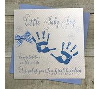 WHITE COTTON CARDS WS4 Carte de vœux Faite à la Main Inscription Little Baby Boy Congratulations on The Safe Arrival of Your New Grandson Bleu