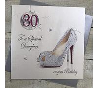 WHITE COTTON CARDS X30D Grande Boule à facettes 30 & Chaussures, to a Special Daughter on Your Birthday 30th Carte d'anniversaire Faite à la Main