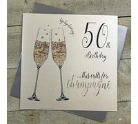 White Cotton Cards XDT83-50 Carte faite à la main pour 50e anniversaire... This Calls for Champagne Vert