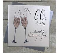 White Cotton Cards XDT83-60 Grande carte d'anniversaire faite à la main avec inscription « 60th Birthday… This Calls for Champagne » 22 x 22 cm