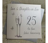 White Cotton Cards Xlbd19-25sd Grande "son & Daughter-In-Law 25 sur votre carte Silver Anniversary" faite à la main