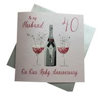 WHITE COTTON CARDS XLBD40H Carte de Mariage Faite à la Main pour 40e Anniversaire de Mariage Motif Rubis Blanc Taille L