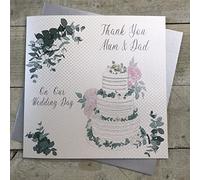 White cotton cards XLWB201 Carte de remerciements Thank You Mum and Dad on Our Wedding Day Fait Main Blanc Grande Taille