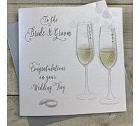 WHITE COTTON CARDS XN50 Gamme sophistiquée Fluo-Champagne, de la Mariée Marié & Congratulations Félicitations de Mariage Fait Main