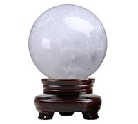 White Crystal Ball, Round Sphere Ornaments with Wooden Stand, Home Art Decoration for Office Living Room Bedroom Entrance,17cm Gemstone Stone