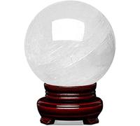 White Crystal Stone Ball Feng Shui Round Ornament Polished Power Divination Sphere ith Wood Stand for Display,5cm/1.96in Gemstone Stone