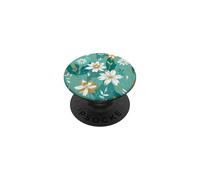 White Daisy Aqua Bright Turquoise Fleurs Floral PopSockets PopGrip Adhésif
