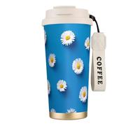 White Daisy Bouteille d'eau avec couvercle à paille en acier inoxydable à large goulot isotherme anti-fuite pour femme Blanc