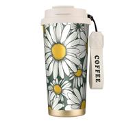 White Daisy Bouteille d'eau avec couvercle à paille en acier inoxydable à large goulot isotherme anti-fuite pour femme Blanc