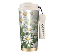 White Daisy Bouteille d'eau avec couvercle à paille en acier inoxydable à large goulot isotherme anti-fuite pour femme Blanc