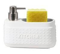White Dish Soap Dispenser with Sponge Holder, Large Capacity Ceramic Liquid Soap Dispenser for Kitchen Countertop-580ml.