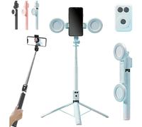 (White, Double Fill Lights) Perche selfie Bluetooth 6-en-1, avec trépied téléphone