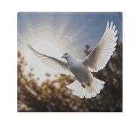 White Dove Flying in The Sun Coussins carrés en mousse à mémoire de forme pour cuisine, salle à manger, bureau ou voiture, 38,1 x 38,1 cm, blanc