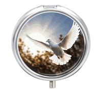 White Dove Flying in The Sun Pilulier à 3 compartiments pour médicaments de voyage 3 fois par jour Organiseur de vitamines portable avec miroir Petite boîte à pilules pour sac à main et poche Mignon
