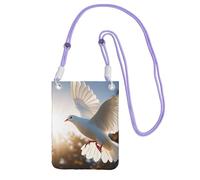 White Dove Flying In The Sun Sac à main pour téléphone portable pour femme, pochette pour téléphone portable, sac portefeuille avec bandoulière noire, pochette de voyage, violet, taille unique