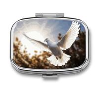 White Dove Pilulier carré portable avec 2 compartiments Motif colombe volante au soleil