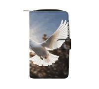 White Dove Portefeuille en cuir avec fenêtre pour carte d'identité Motif colombe volante au soleil