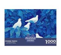 White Doves Perched on Blue Leaves of Tree 1000 Pcs Carton Extra-épais Coffret De Puzzles Birds in Blue Woods Stimulant Et Éducatif Jeu Familial Puzzles pour Adultes Et Enfants 38x26cm/1000pcs