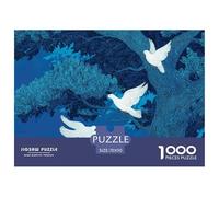 White Doves Perched on Blue Leaves of Tree 1000 Pcs Carton Extra-épais Lot de Puzzles Birds in Blue Woods Stimulant Et Éducatif Jeu Familial Puzzles As Birthday Gifts 70x50cm/1000pcs