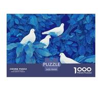 White Doves Perched on Blue Leaves of Tree 1000 Pcs Carton Extra-épais Lot de Puzzles Birds in Blue Woods Stimulant Et Éducatif Défi Unique Puzzles As Birthday Gifts 70x50cm/1000pcs