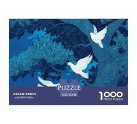 White Doves Perched on Blue Leaves of Tree 1000 Pièces Carton Extra-épais Lot de Puzzles Birds in Blue Woods Stimulant Et Éducatif Jeu Créatif Puzzles As Birthday Gifts 52x38cm/1000pcs