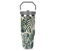 White Ed - Gobelet de 887 ml avec paille - Tasse de voyage isotherme en acier inoxydable avec poignée - Tasse à café à double paroi sous vide - Couvercle anti-fuite, garde les boissons chaudes/froides