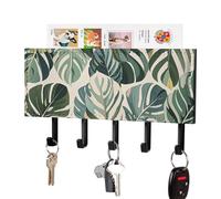 White Ed - Porte-clés mural en cuir synthétique avec 5 crochets décoratifs - Motif feuilles botaniques tropicales - Pour entrée, couloir, bureau, cuisine - Noir