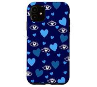 White Eye Lashes Turkish Blue Hearts Pattern Coque pour iPhone 11