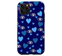 White Eye Lashes Turkish Blue Hearts Pattern Coque pour iPhone 11 Pro