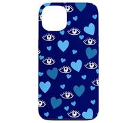 White Eye Lashes Turkish Blue Hearts Pattern Coque pour iPhone 13