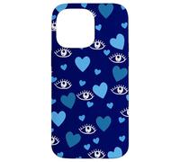 White Eye Lashes Turkish Blue Hearts Pattern Coque pour iPhone 14 Pro Max