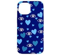 White Eye Lashes Turkish Blue Hearts Pattern Coque pour iPhone 15