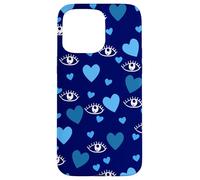 White Eye Lashes Turkish Blue Hearts Pattern Coque pour iPhone 15 Pro Max
