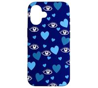 White Eye Lashes Turkish Blue Hearts Pattern Coque pour iPhone 16