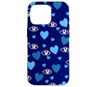 White Eye Lashes Turkish Blue Hearts Pattern Coque pour iPhone 16 Pro