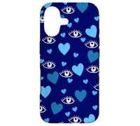 White Eye Lashes Turkish Blue Hearts Pattern Coque pour iPhone 17