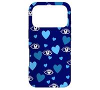 White Eye Lashes Turkish Blue Hearts Pattern Coque pour iPhone 17 Pro