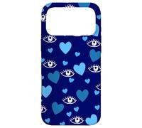 White Eye Lashes Turkish Blue Hearts Pattern Coque pour iPhone 17 Pro Max