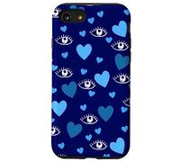 White Eye Lashes Turkish Blue Hearts Pattern Coque pour iPhone SE (2020) / 7/8